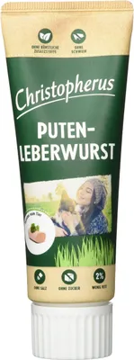 Produktbild von Christopherus Delikatesse Puten-Leberwurst, Snacks, Hund, Adult, Leber, 75 g, Zuckerfrei