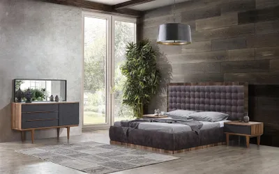 Produktbild von Schlafzimmer Set Bett + 2x Nachttische + Kommode + Spiegel Design Möbel 5tlg Neu