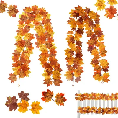 Productafbeelding van Herfstguirlande met esdoornbladeren, decoratie, 2 stuks, van stof, herbruikbaar