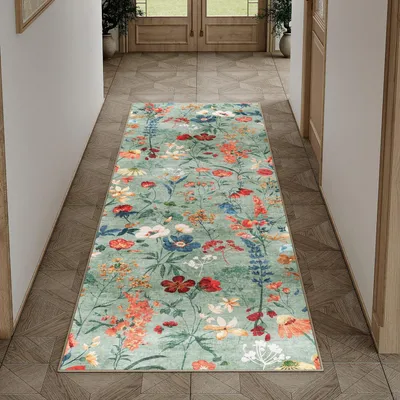 Obrázek produktu pro Koberec do chodby, 60x180 cm, zelený, omyvatelný, protiskluzový, polyester