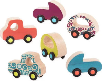 Obrázok produktu pre B. toys Wheee-Lees, 6 drevených miniautíčok, farebná sada autíčok pre batoľatá, od 12 mesiacov