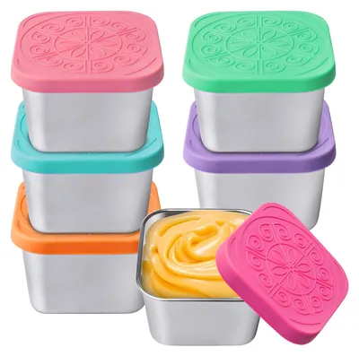 Produktbild von Set von 6 Edelstahl-Snackbehältern mit Silikondeckel und Lebensmittelaufbewahrung