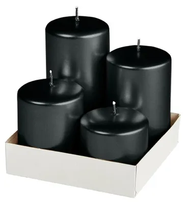 Produktbild von Adventset Stumpenkerzen Metallic Matt Schwarz Ø 60 mm, 4 Stück