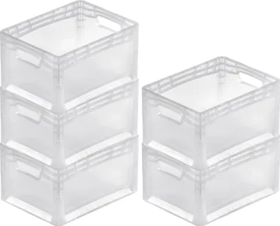 Produktbild von SparSet 5x Transparenter Eurobehälter LightLine mit offenem Griff | HxBxT 22x30x40cm | 24 Liter | Eurobox, Transportbox, Transportbehälter, Stapelbehälter
