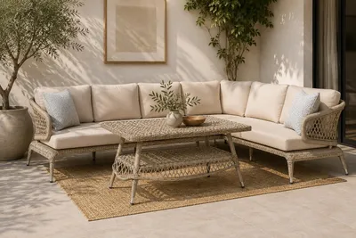 Produktbild von Garten Sitzgarnitur Ecksofa L-Form Modern Beige Terrassenmöbel