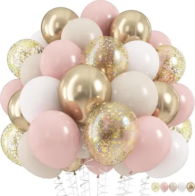 Productafbeelding van 60 ballonnen, roze en goud, 30 cm diameter, geschikt voor meisjes, verjaardag, bruiloft, babyshower