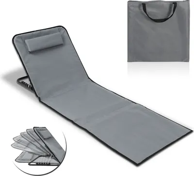 Produktbild von Clanmacy Strandmatte mit Tragegurt mit Kopflehne Kopstütze Verstellbarer Rückenlehne 600D Polyester Grau 1 Stucke 158cm x 55cm