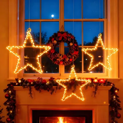 3er-Pack 20 LED Weihnachtsstern Fensterbeleuchtung, batteriebetrieben, Timer