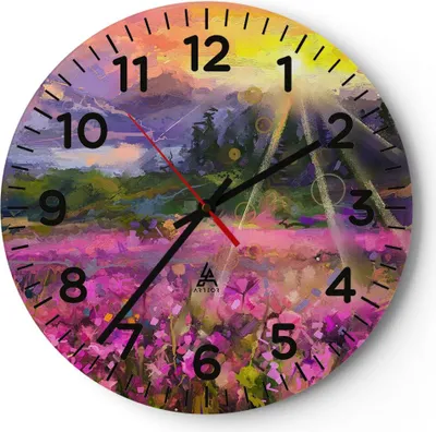 Produktbild von Wanduhr - Rund - Glasuhr - Berge Blumen Blumen - 40x40cm - Schleichendes Uhrwerk - Lautlos - zum Aufhängen bereit - Dekoration Modern - Wanddekoration aus Glas - C4AR40x40-4029