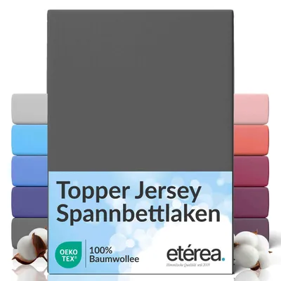 Zdjęcie produktu dla etérea Topper Jersey Prześcieradło z gumką 90x200 - 100x200 cm – 100% bawełna, zachowuje swój kształt i jest łatwe w pielęgnacji – antracyt