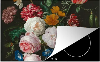 Produktbild von KitchenYeah© Herdabdeckplatte Stilleben mit Blumen in einer Glasvase - Gemälde von Jan Davidsz. de Heem , 81x52cm, Küche Deko, Glaskeramikkochfeld Herdabdeckung, Abdeckplatte fùr Kochfeld