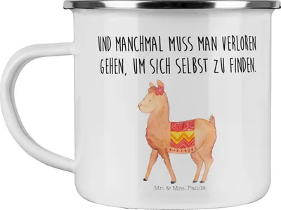 Produktbild von Mr. & Mrs. Panda Pott Alpaka Stolz - Weiß - Geschenk, Teetasse, Haferl, Emaille Becher, Motivtasse, Tasse