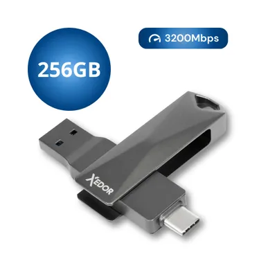 Produktbild von Xedor® USB Stick Plus 256GB - USB C und USB A 3.2 Gen 1 - 3200Mbps - Geeignet für iPhone 15 & 16 (Pro) und Android