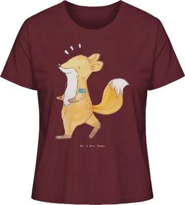 Produktbild von Mr. & Mrs. Panda Damen T-Shirt Fuchs Joggen Größe M - Burgundy - Geschenk, Kurzarm, Laufen, Shirt, Basic, Laufsport, Kurzarmshirt, Oberteil, Dauerlauf