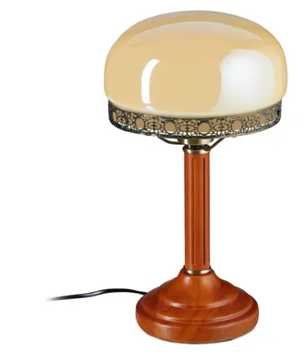 Zdjęcie produktu dla Retro lampa stołowa z drewnianą podstawą i szklanym kloszem