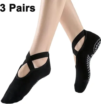Produktbild von 3 Paar Premium Yoga-Socken Damenrutschfest für Yoga, Pilates, Tanz und Ballet(Schwarz)