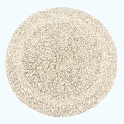 Produktbild von Unyqoos® Runde Badematte Ø 80 cm, cremefarben, 100% Baumwolle – wendbar mit flauschiger und strukturierter Seite