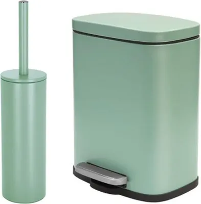 Produktbild von spirella Badezimmer Set, 2-teilige Abfalleimer Kosmetikeimer mit Absenkautomatik und WC Bürste “Akira“ Grün