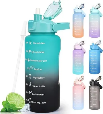 Produktbild von Famanu Wasserflasche mit Zeitmarkierungen - Motivierende Sportflasche - Blau