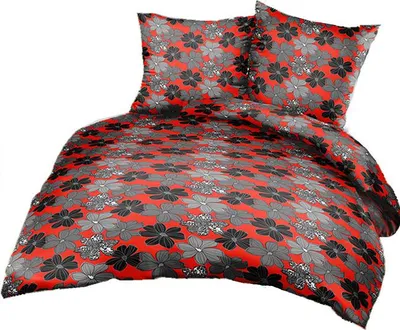 Obrázek produktu pro Krepové povlečení 140x200+70x90cm - Květiny černé na červené
