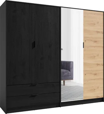 Obrázek produktu pro Šatní skříň se zrcadlem 221 cm CIENAGA - dub artisan / černá grafitová