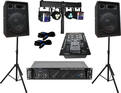 Produktbild von PA Party DJ Disco Lautsprecher Verstärker BT Mixer Stativ Lichtset 1680 Watt