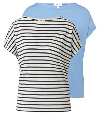 Produktbild von S.OLIVER Damen T-Shirt gestreift uni mehrfarbig | 2 Stück | 8184