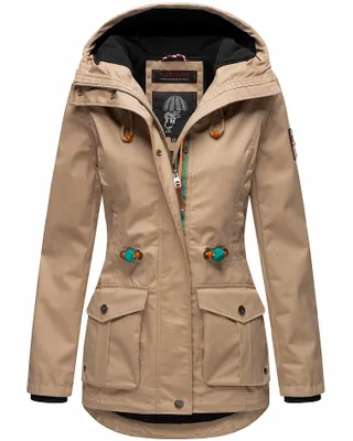Produktbild von Marikoo Babetaa Damen Übergangsjacke mit Kapuze Outdoor Parka Mantel Anorak Taupe Gr. 34 - XS