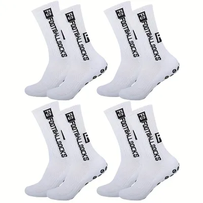 Produktbild von 4 Paar Fußballsocken,Sportsocken,Rutschfeste Sportstrümpfe,atmungsaktiv Uni Sportstrümpfe für Fußball‑Training Herren Damen,Weiß Socken,Gr:39-46