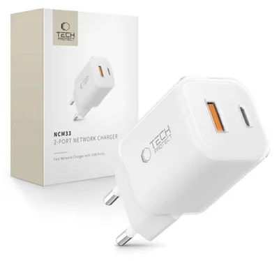 Image de Tech-Protect Ncm33W Chargeur réseau 2 ports Pd33W/Qc3.0 - Blanc