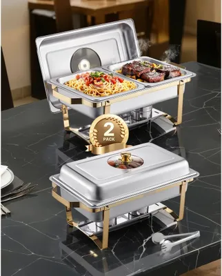 Immagine prodotto di Set scaldavivande in acciaio inox 2 pezzi - 4 contenitori a metà - Set scaldavivande per buffet