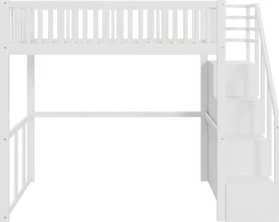 Produktbild von Hochbett 90x200cm Kinderbett（Ohne Matratze）Weiß Kiefernholz Jugendbett Massivholzbett Mit Sicherheitsgeländer und Aufbewahrungsleiter