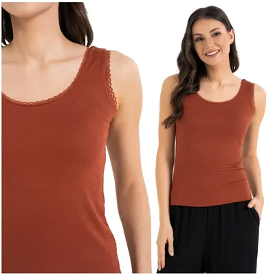Immagine prodotto di Top - Canotta da donna taglia L - Top da donna arancione - Top in pizzo - Top in viscosa