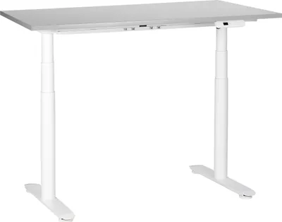 Zdjęcie produktu dla BELIANI Regulowane biurko szary blat biała stalowa rama 120 x 72 cm elektryczna zmiana wysokości okrągłe nóżki nowoczesny design