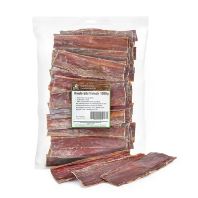 Produktbild von Kaureks Natur Hundeleckerlies Rinderdörrfleisch 1 kg. Schlund, Kausnack, Hundefutter, Kauartikel, Hundeleckerlies