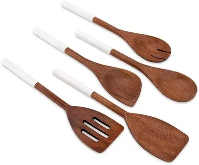 Obrázek produktu pro Sada dřevěných vařeček, 5 kusů, bílá