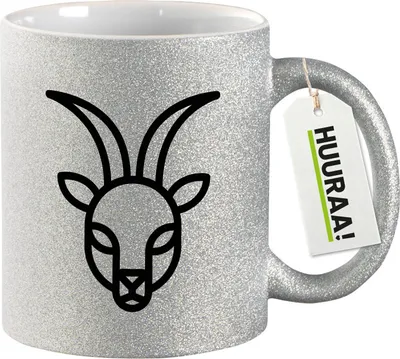 Produktbild von Huuraa Glitzertasse Steinbock Sternzeichen Symbol 330ml Silber Keramik Kaffeebecher Geschenkidee