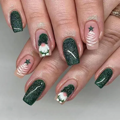 Produktbild von Künstliche Nägel Dunkelgrün Glitzer 24 Stück Set zum Aufkleben