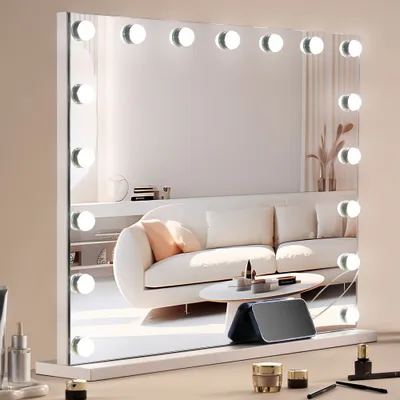 Image de Miroir de courtoisie Hollywood - Miroir de courtoisie avec USB Type C - 791x597mm - Miroir de bureau pour le maquillage professionnel