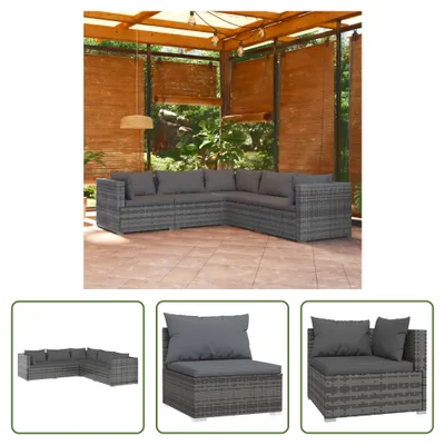 Produktbild von The Living Store 5-tlg. Garten-Lounge-Set mit Kissen Poly Rattan Grau