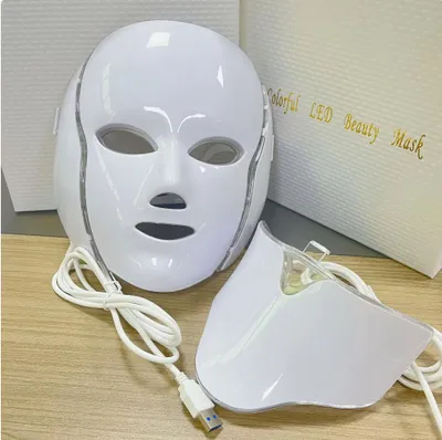 Produktbild von 7-Farben-LED-Gesichtsmaske mit Hals Koreanische Photonentherapie-Gesichtsmaske Rotlichttherapie Akne Faltenentfernung Schönheitspflege