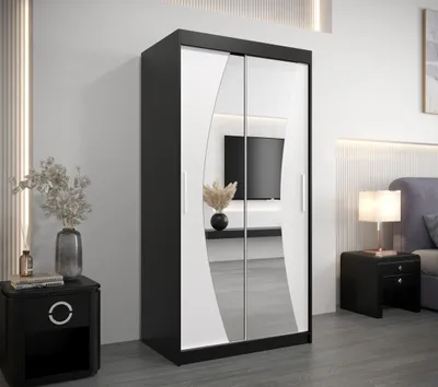 Produktbild von Kleiderschrank mit Schiebetüren BETA - 100 cm, schwarz/weiß