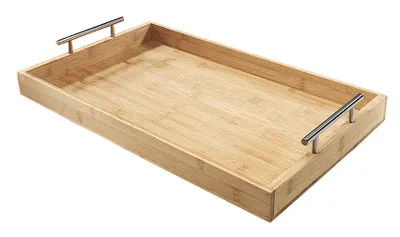 Produktbild von Kobolo Tablett rechteckig aus Bambus mit Metallgriffen - Servieren Sommer Getränke Speisen Home Zuhause Holztablett Deko klassisch Frühstück Garten