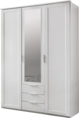 Produktbild von Drehtürenschrank "Nadja" in WEISS mit 3 Schubladen und 2 Einlegeböden. Abmessungen (BxH) 135x208 cm