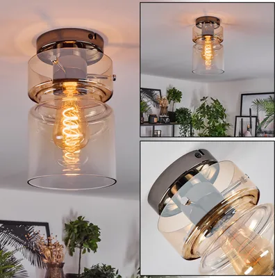 Produktbild von Brunate 1-flammige Deckenlampe aus Metall/Glas in Chrom/Rauch/Bernstein/Klar