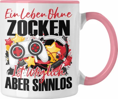 Produktbild von Trendation - Gaming Tasse Geschenk Spruch Zocker Geschenkidee Ein Leben Ohne Zocken (Rosa)