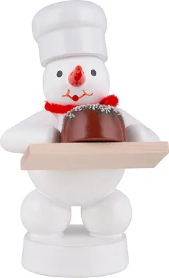 Obrázek produktu pro Zimní dekorace sněhulák s pekařem a dortem Výška 8 cm NOVINKA