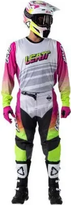Image de Leatt Moto Ride Kit 3.5 V26 Motocross Jersey et pantalon Set, blanc/rose/jaune fluo, S