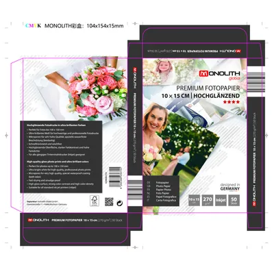 Obrázok produktu pre Fotopapier Monolith 10 x 15 cm – vysoko lesklý – špeciálny – 270 g/m² – biely – 20 listov