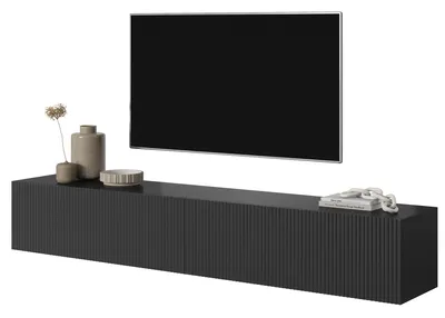 Produktbild von Selsey Veldio - TV-Hängeboard, schwarz mit geriffelten Fronten, 175 cm